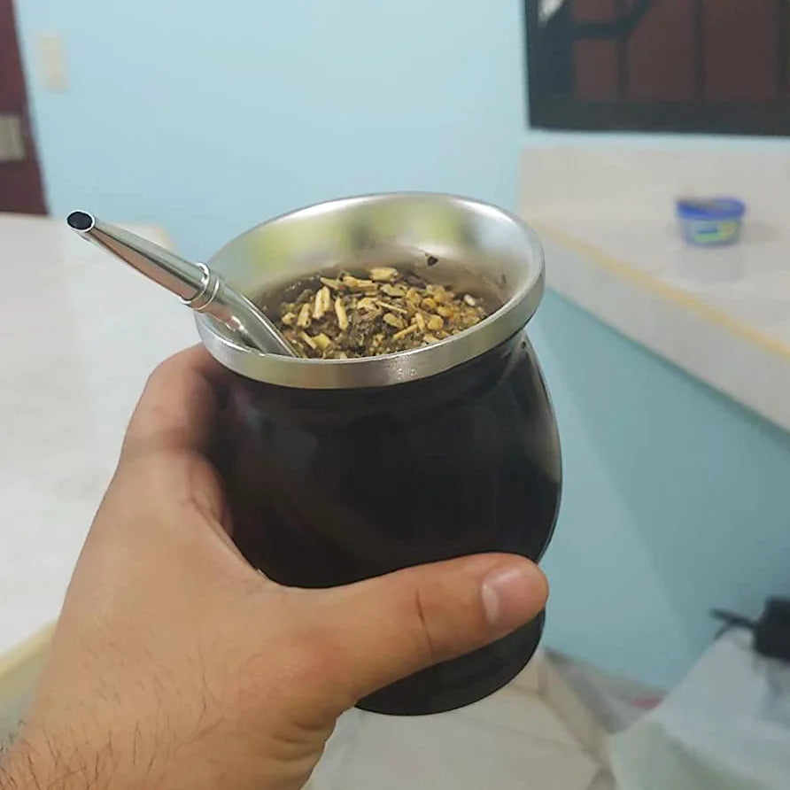 Calebasse en acier inoxydable avec bombilla pour Yerba Mate - Tasse avec paille filtrante