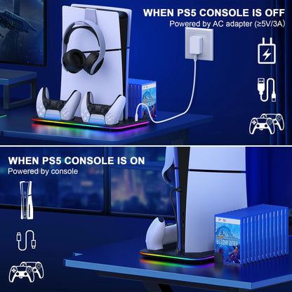 Base de ventilation pour PS5/PS5 Slim et recharge pour manettes